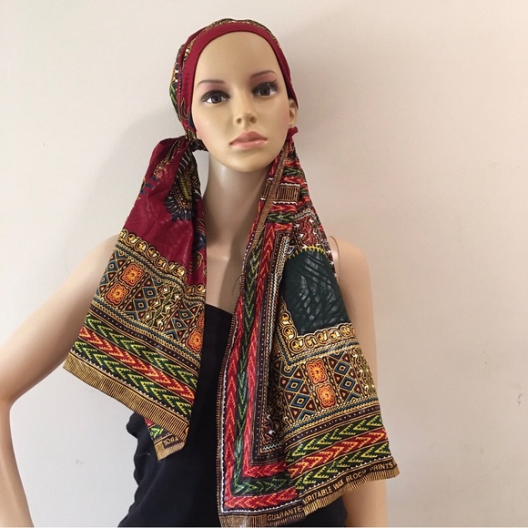 African Print Ankara Red Dashiki Handmade Headwrap - Picture 4 of 9